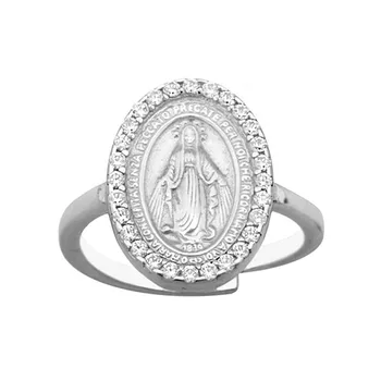 

Silver Ring 925 Sterling m adjustable Miraculous Virgin zircons [AB6746]