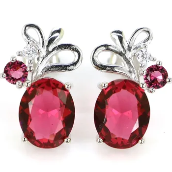 

18x11mm SheType Romantic Created Raspberry Rhodolite GarnetCZ Gift For Woman's Jewelry Making 925 Solid Sterling Silver Earrings