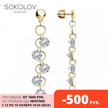 

Sokolov drop earrings with stones in silver with cubic zirconia, fashion jewelry, 925, women's male, long earrings