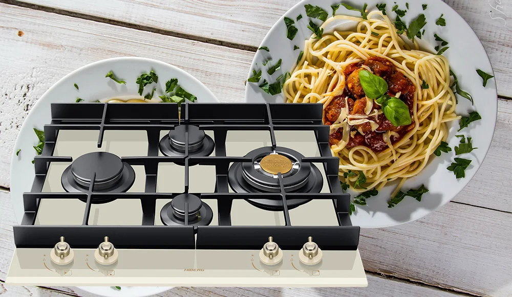 Built in Hob gas on glass with cast iron grilles HIBERG VM 6045 RY with FFD