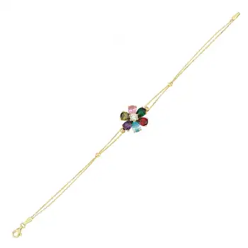 

Colorful Cubic Zirconia Flower Motif Gold Bracelet 01-410-BLB134-2