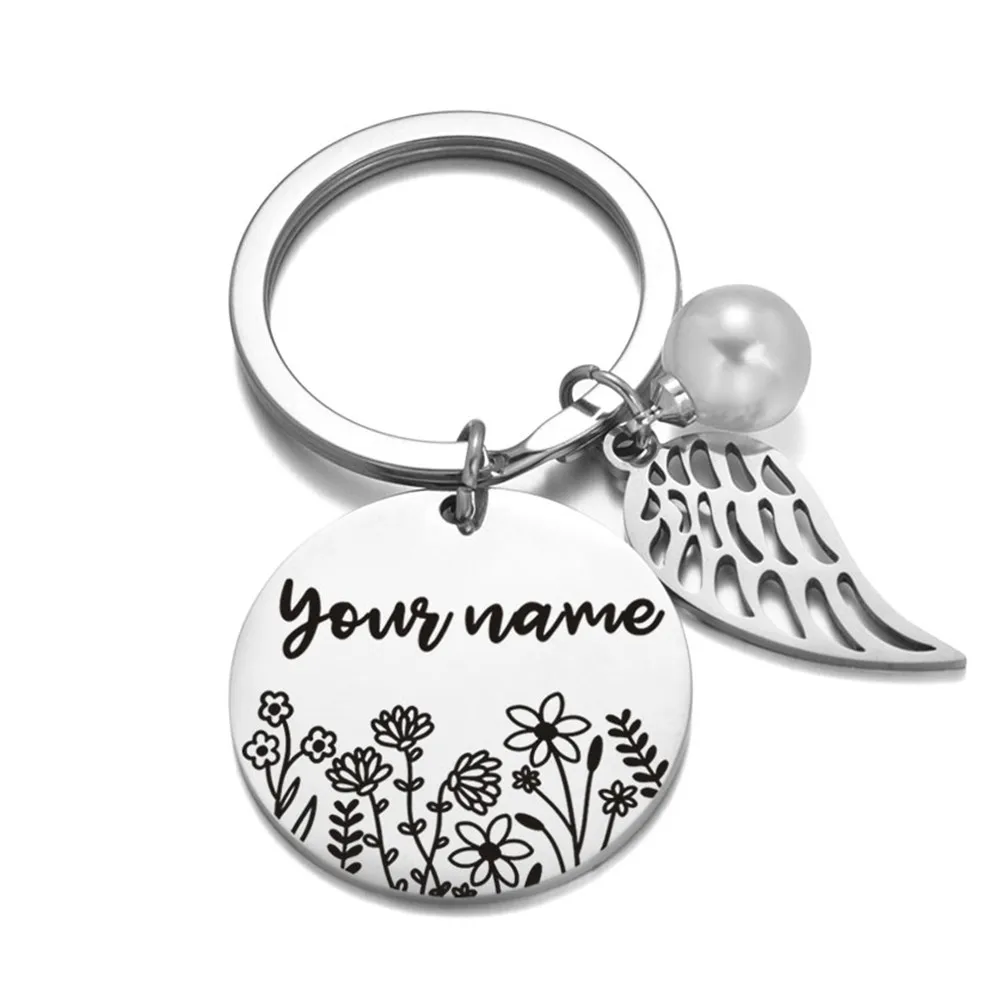 

Custom Stainless Steel Keychain For Women Handbag Bag Keyring with Pearl Personalized Laser Engrave Name Jewelry Accessories