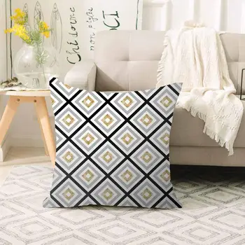 

Else Gray Yellow Black Tiles Geometric Lines 3d Print Sofa large pillow case Floor cushion covers Hidden Zipper 70x70cm