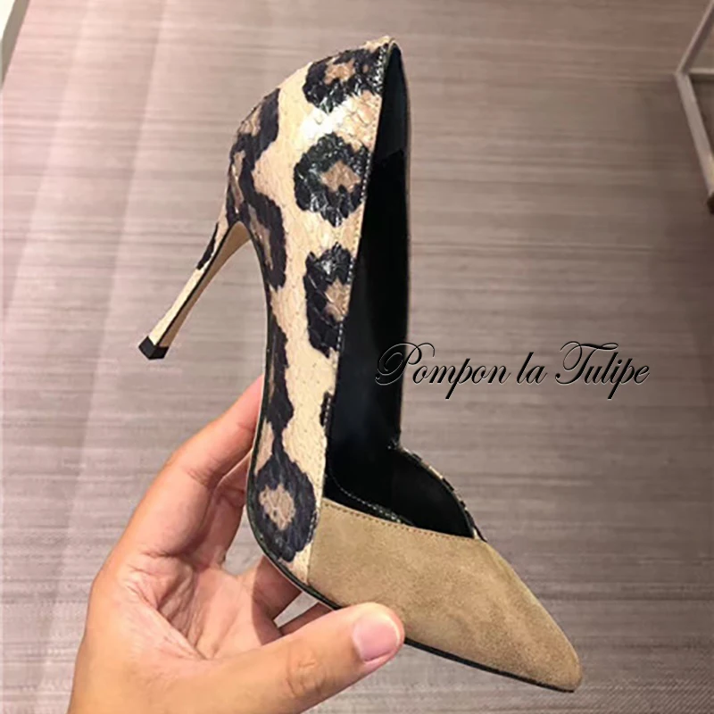 

MNK 930047 Suede Python Patchwork Elegant Sheepskin Pumps 6CM High HeelsElegant Chic Stilettos Party Wedding Fashion Women Shoes