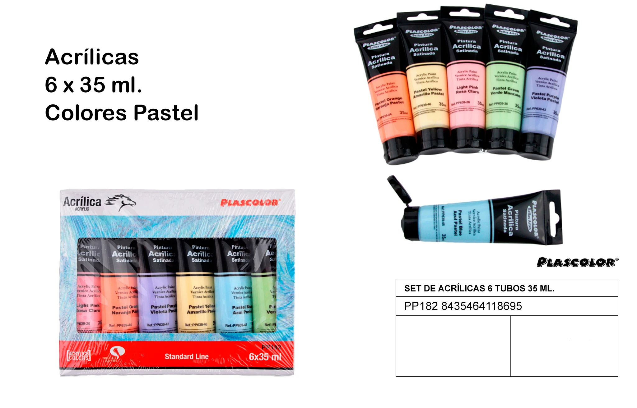 Acrylic paints pastel, 6 tubes à 75 ml (28629), STYLEX