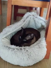 Cama redonda de felpa para gatos, casa cálida para gatos, perro de peluche suave para cama larga para perros y gatos pequeños, nido 2 en 1, cojín para cama de mascotas, sofá para dormir