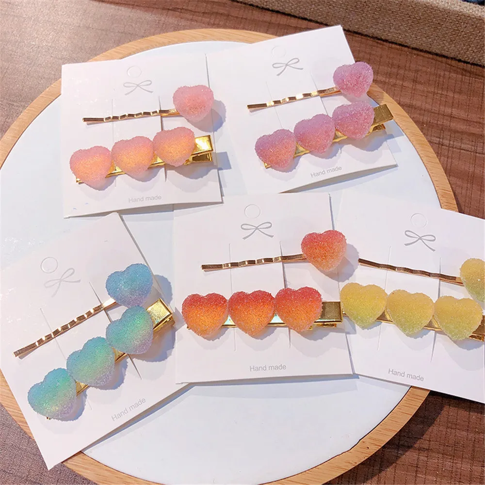 

2Pcs Girls Soft Candy Pure Color Hair Clip Peach Heart Hair Clip Duckbill Clip Set Small Fresh Hair Accessories For Women