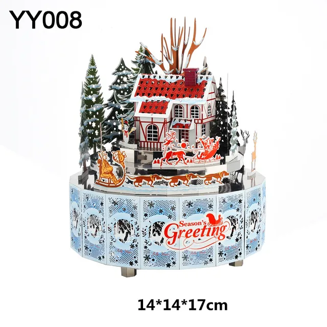 Microworld 3D Metal Theme Rotating Music Box Puzzle Models Kits DIY Laser Cutting Jigsaw Educational Toys Gifts For Girls Adult Winter Snowscapes