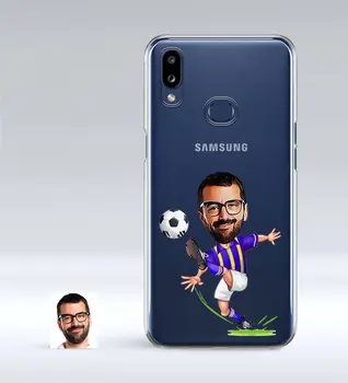 

Personalized Yellow Navy Blue Football Player Caricature Of Samsung Galaxy A10s Thin Transparent Silicone Phone cover