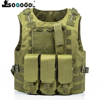 

Soqoool Army Combat Tactical Vest US Soldier Military Uniform Soild Color Vests Men Pocket Paintball Airsoft Nylon Vest
