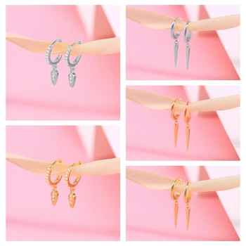 

Solid 925 Sterling Silver Cute INS Hanging Hoop Earrings For Wedding Engagement Party Gift Long Earring Fine Jewelry Accessories