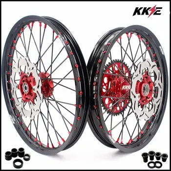 

KKE 21/18 Enduro Rim CNC Enduro Wheels Set For SUZUKI RM125 2001-2007 RM250 2001-2008 Red/Black Rear 240MM Disc Dirt Bikes