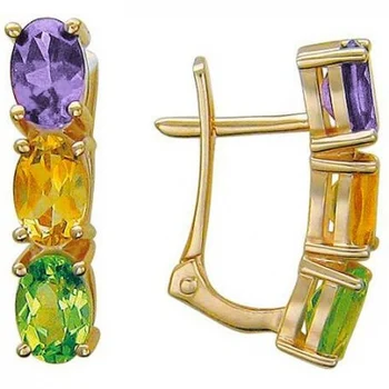 

Esthete earrings with хризолитами, amethyst and citrine in red gold