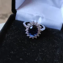 Anillo de princesa de circón azul transparente para mujer, joya de compromiso para fiesta, joyería exquisita, decoración para novia