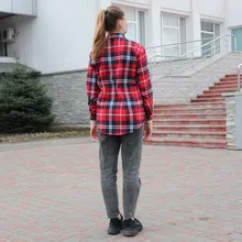 Plaid Shirt Tops Long-Sleeve Office Women Coat Loose Ladies Karsany And