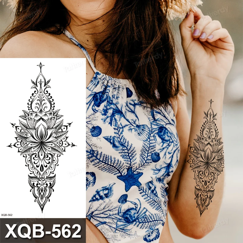 Fake Henna Tattoo Mandala Jewelry Lace Lotus Flower Tattoo Arm Sleeve Waterproof Hand Tattoo Back Breast Body Art Water Transfer Aliexpress