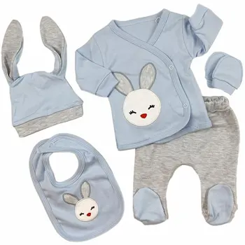 

Rabbit Embroidered Blue Gray 5'li Hospital Output Set