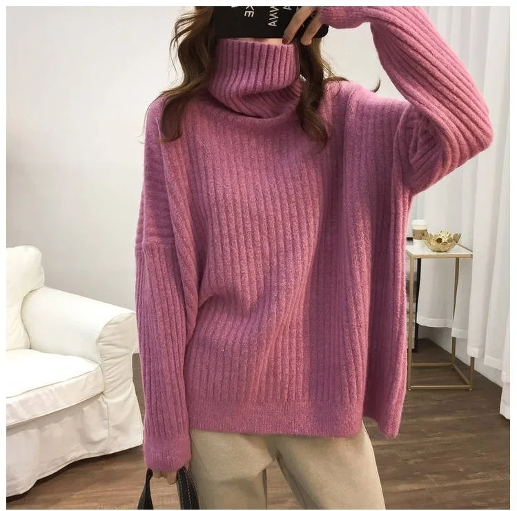 

Obrix Spring Autumn Sweet Knited Female Sweater Casual Style Warm Loose Turtleneck Full Sleeve Streetwear Pullover For Women