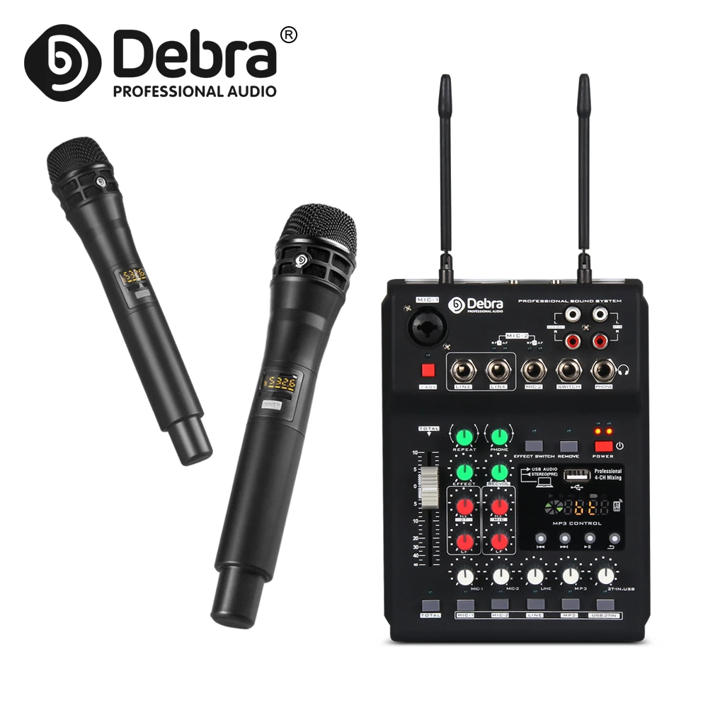 2-канальный беспроводной микрофон Debra MB-02 UHF DJ консольный микшер с Bluetooth + фантомное