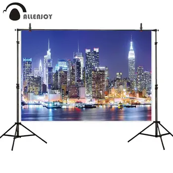 

Allenjoy New York City Backdrop Manhattan Night Scene Skyscraper Urban Light Skyline Background Photo Studio photography Porps