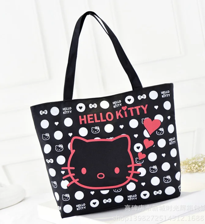 Холщовая Сумка с принтом Hello kitty, сумка на плечо, сумочка, XK-10321 - Цвет: 1