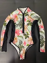 Bañador estampado de flores para mujer, una pieza, monokini, manga larga, traje de baño para surfear