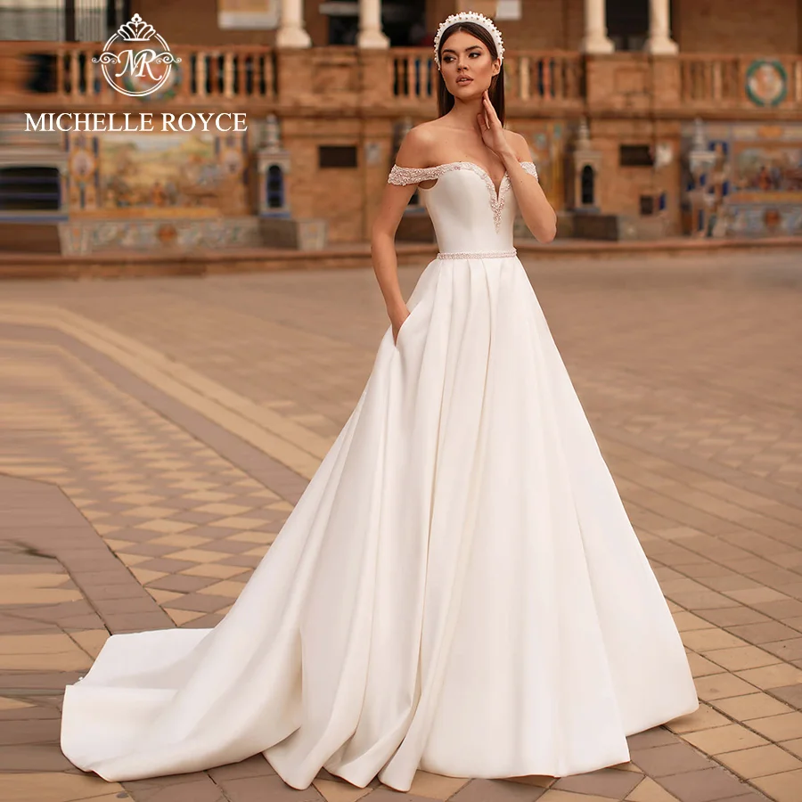 

Michelle Royce A-Ling Wedding Dresses 2024 Sweetheart Off the Shoulder Beading LaceUp Chapel Train Bridal Gowns Vestido De Noiva