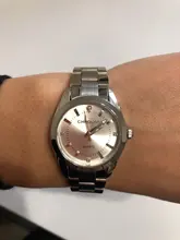 CHRONOS-Reloj de acero inoxidable con diamantes de imitación para mujer, pulsera de plata, cuarzo, resistente al agua, analógico, de negocios, esfera rosa y azul