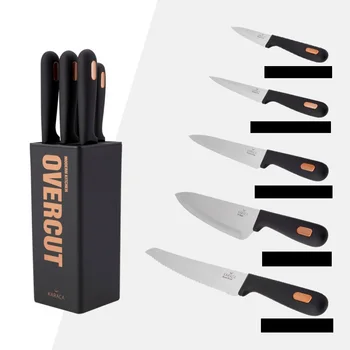 

Karaca Overcut 6 Piece Stand Knives Set Kitchen Knife Set Cutter non-stick-Stainless Steel Utility Bread Slicer Peeler cooking