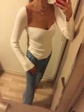 DEAT-ropa de cuello cuadrado de Cachemira para mujer, Jersey elástico de cintura alta, manga larga, sexy, primavera y verano, WK080, 2021