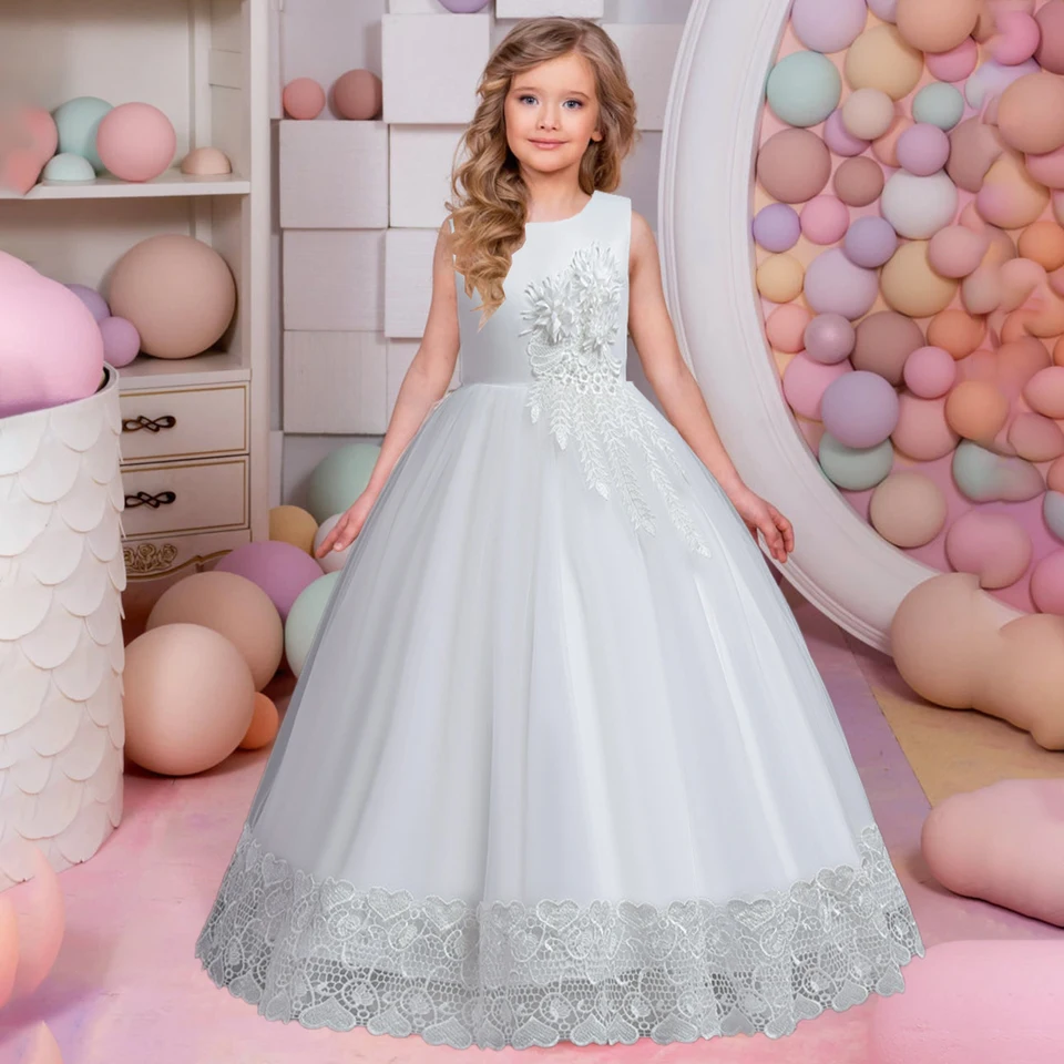 Abito Da Principessa Per Bambine – Floreale, Tulle, Con Fiocco – Colori Vari, Taglie 90-130cm - 3