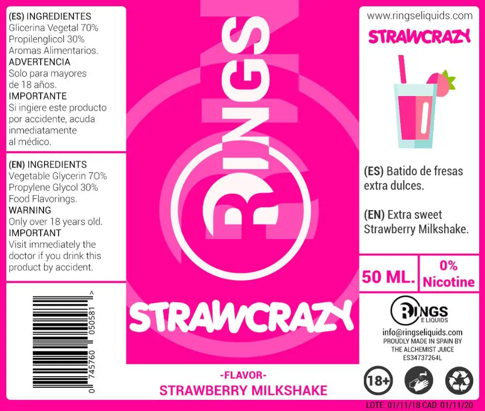 Ceny Pierścienie e liquid Strawcrazy 50ml 70VG 30PG Liquido vaper sin nikotyna sabor a Batido de Fresa z golosiną de Fresa