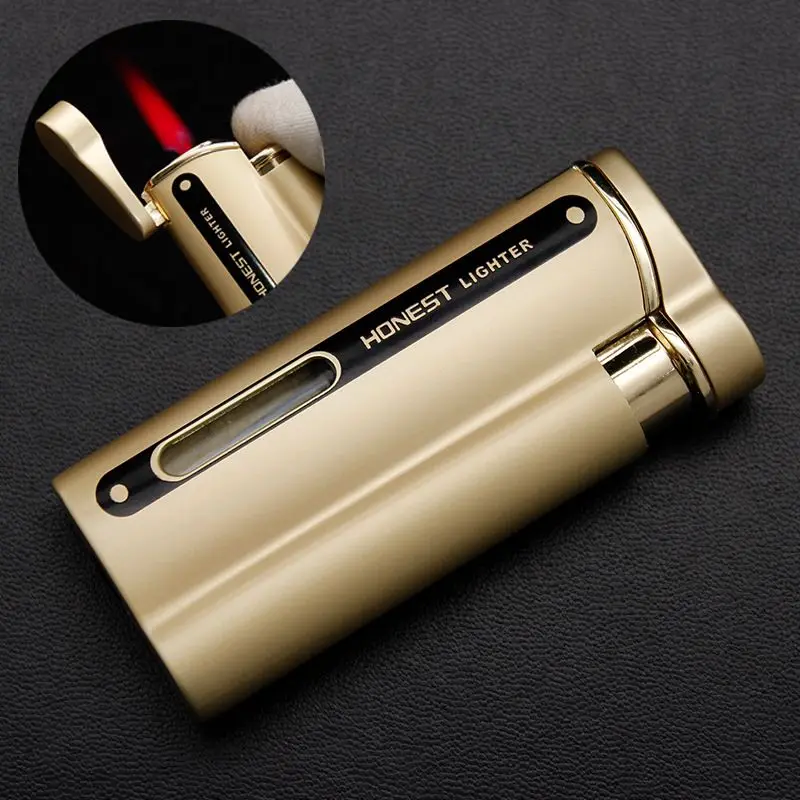

HONEST Mini Butane Gas Torch Lighter LED Lights Cool Visible Gas Metal Windproof Cigarette Cigar Lighter Men's Women's Gifts