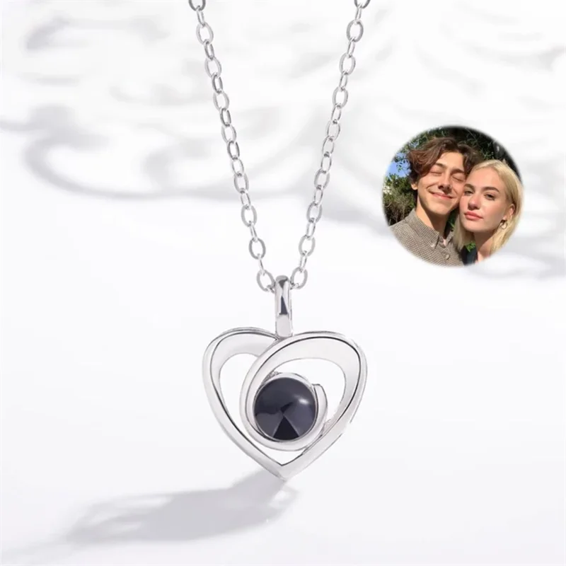 Projection Photo Necklace For Women Custom Memorial Photo Necklace Personalized Pendant Jewelry Anniversary Gift For Girlfriend