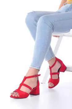 

Magna Short Thick Heels Shoes Suede-Red High-Heeled women boots, heels women, women's high-heeled shoes