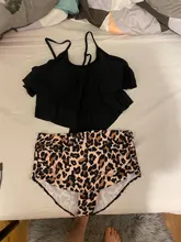 Traje de baño de dos piezas para mujer, bañador con doble volante y cintura alta, tankini con la parte inferior fruncida, ropa de baño de talla grande