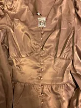 A-Line Dress V-Neck Spring Bishop-Sleeve Satin Simplee Chic Elegant Vintage High-Waist