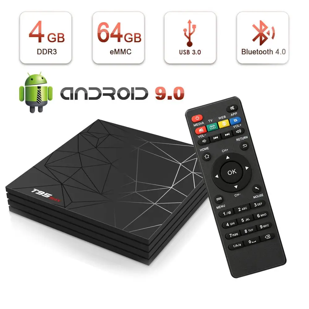 Leelbox Android 9 0 T95 MAX Смарт ТВ приставка USB 3 2 4G Wifi H6 четырехъядерный 6K HD медиаплеер DDR3 32G