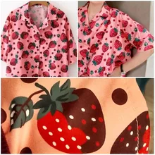 Blusa holgada de manga corta con dibujo de fresa para verano, camisa con cuello vuelto para mujer, estilo coreano
