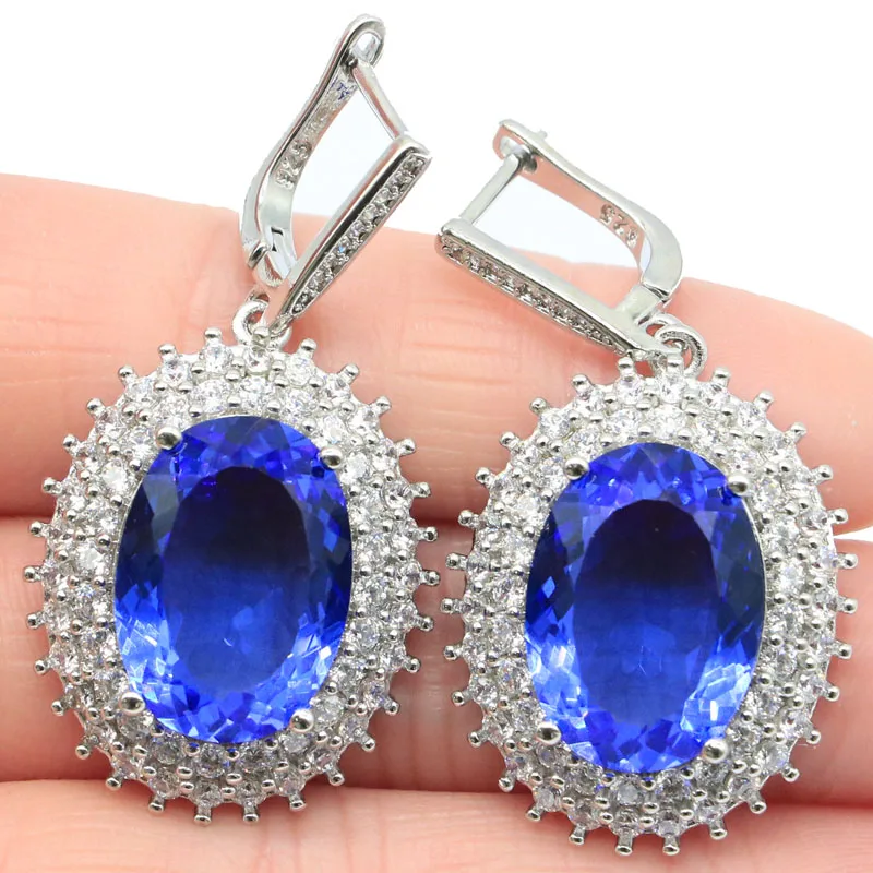 

Elegant Long Big Drop Pink Tourmaline, White CZ Wedding Ladies Engagement 925 Silver Earrings Gift 65x34mm