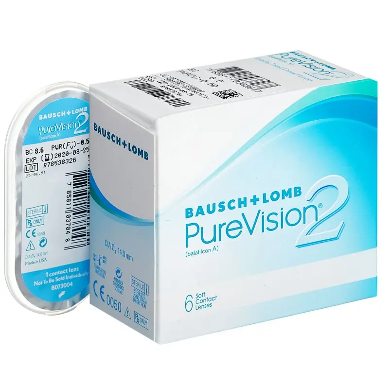 Контактные линзы PureVision 2 (6 шт) PV2 для глаз BC 8.6 силикон-гидрогелевые дышащие зрения
