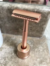 HAWARD-maquinilla de afeitar de doble filo para hombre y mujer, maquinilla de afeitar Manual clásica para la depilación, 20 hojas de afeitar, oro rosa