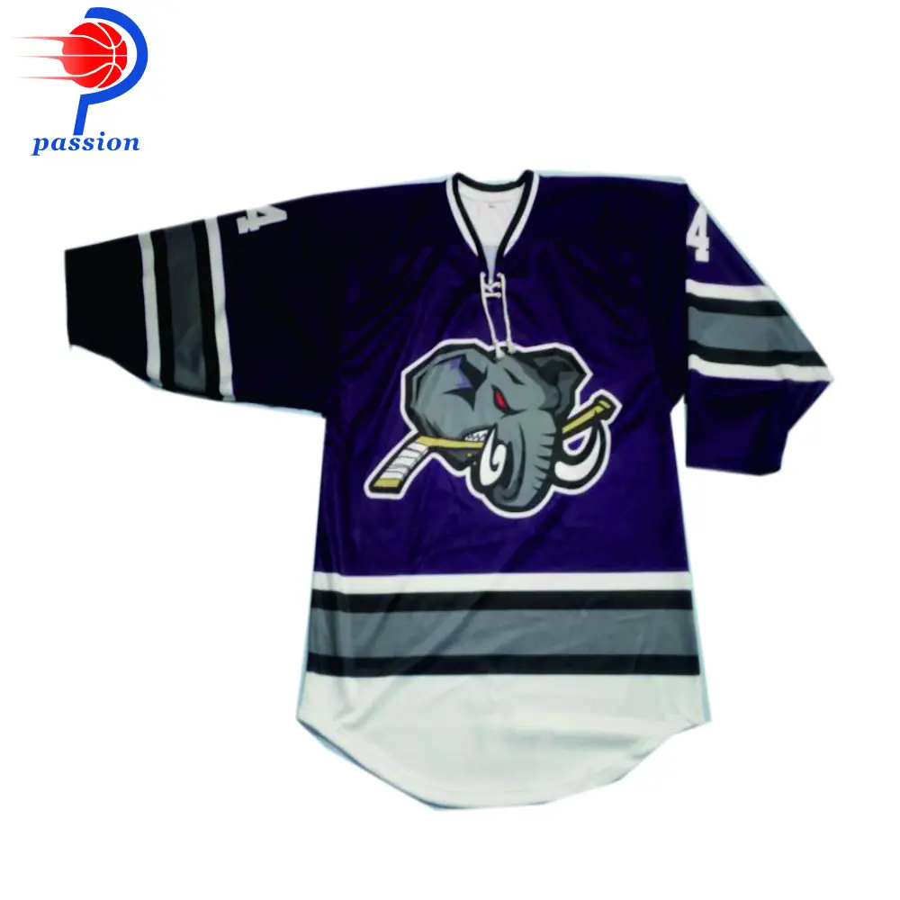 

All Season 3/4 Sleeves Sublimation 100% Polyester Ice Hockey Jersey With Elephant Logo MOQ 10pcs