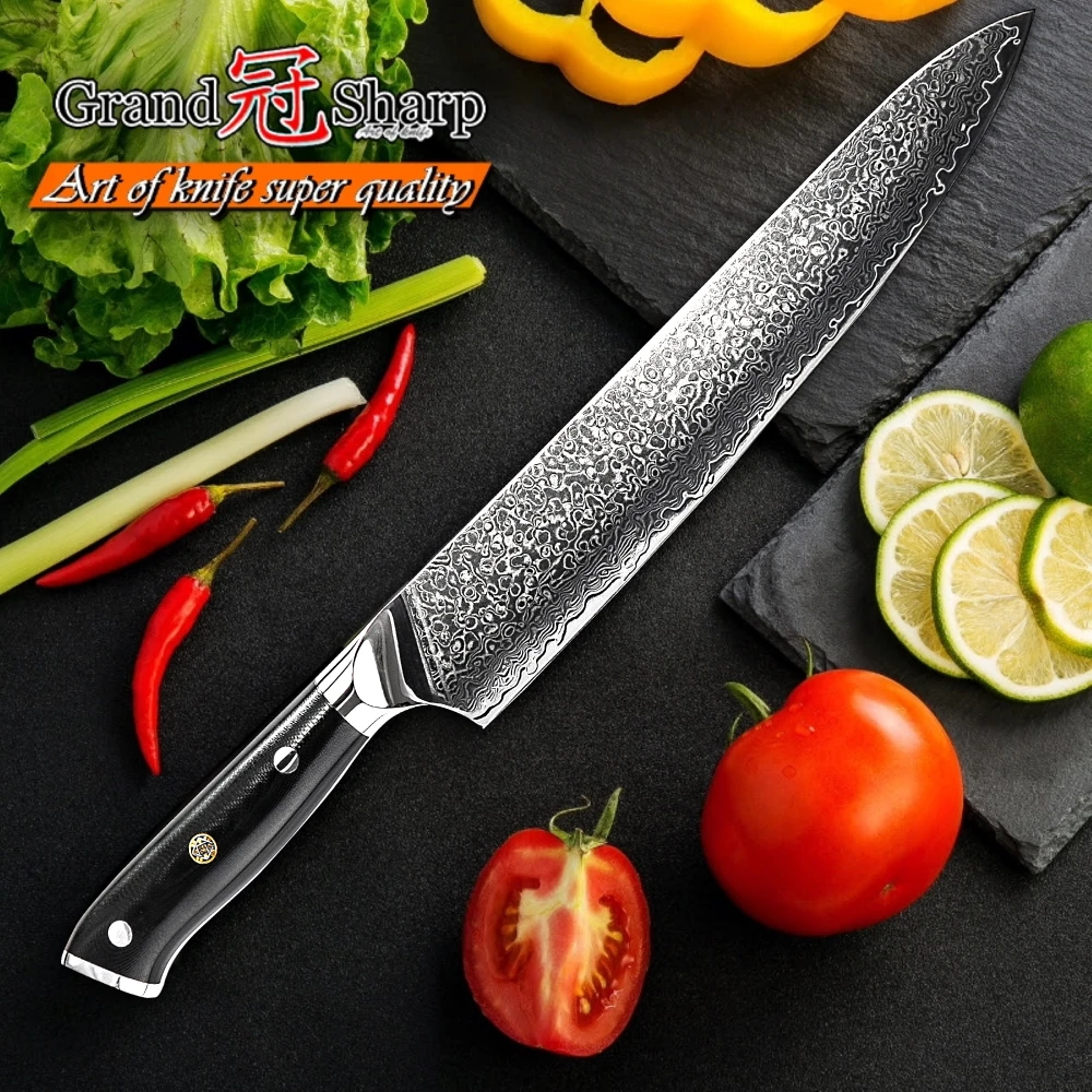  GRANDSHARP 9.5 Inch Damascus Chef Knife 67 Layers VG-10 Steel Japanese Damascus Kitchen Knife Japan - 32755651597