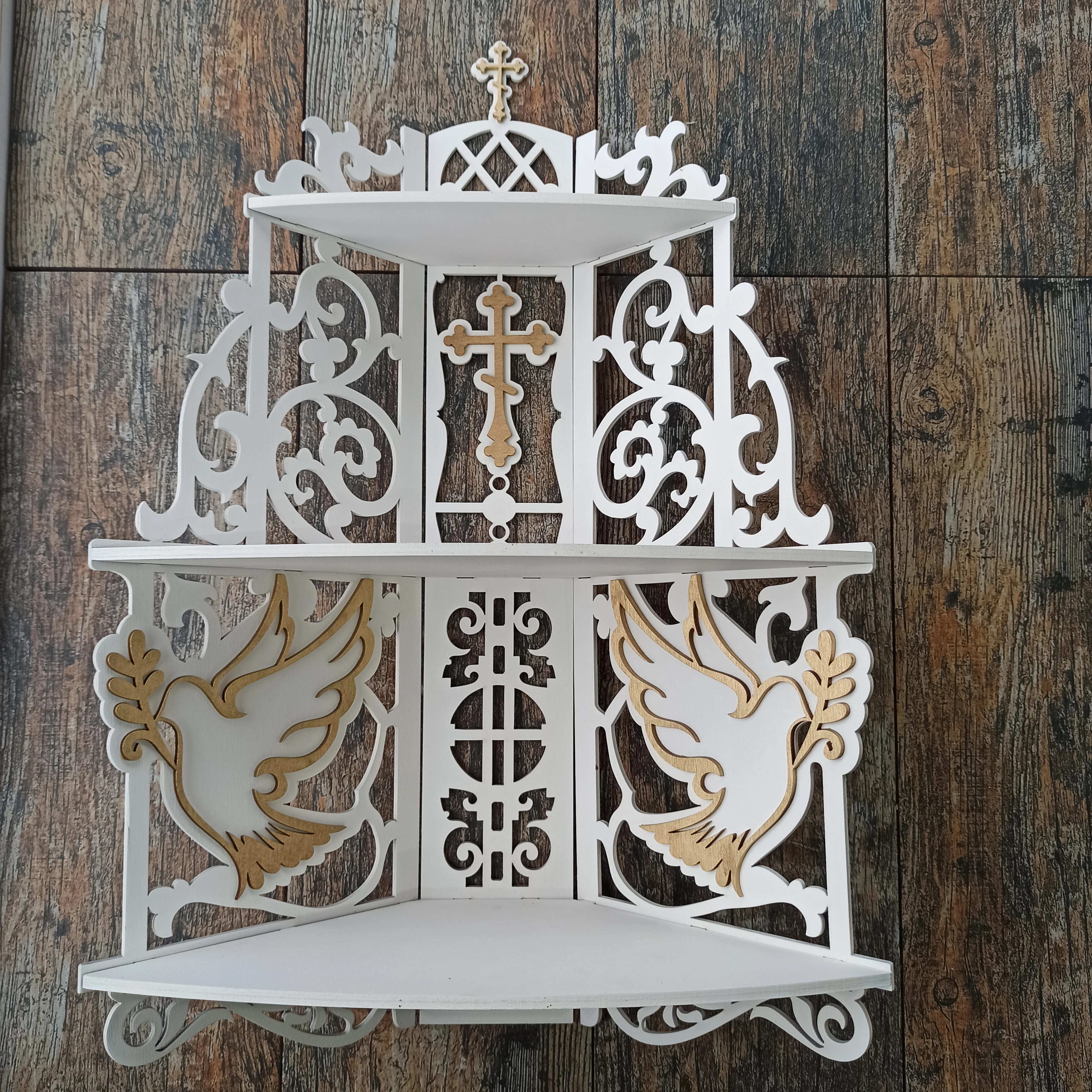 Полка для икон угловая 3 яруса в дом Божница Домашний иконостас christian icon shelf | Дом и