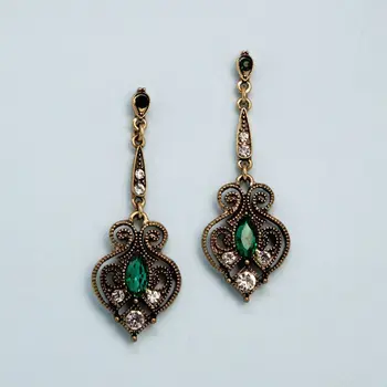 

Vintage gold earrings with multi-colored crystals (52452)