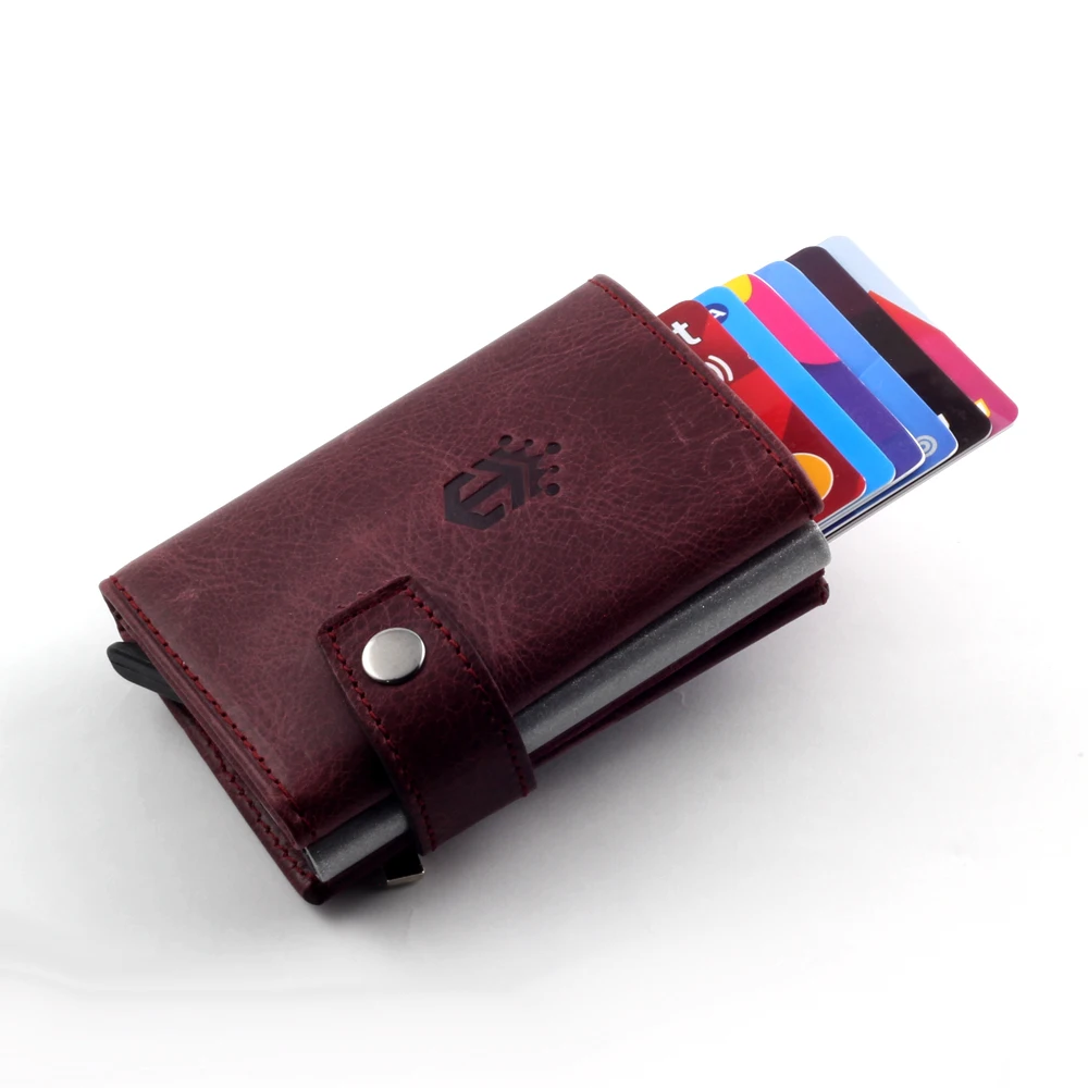 Smart Wallet Business Card Holder Real Cow Leather Handmade Smart Automatic Card Holder Men Gift