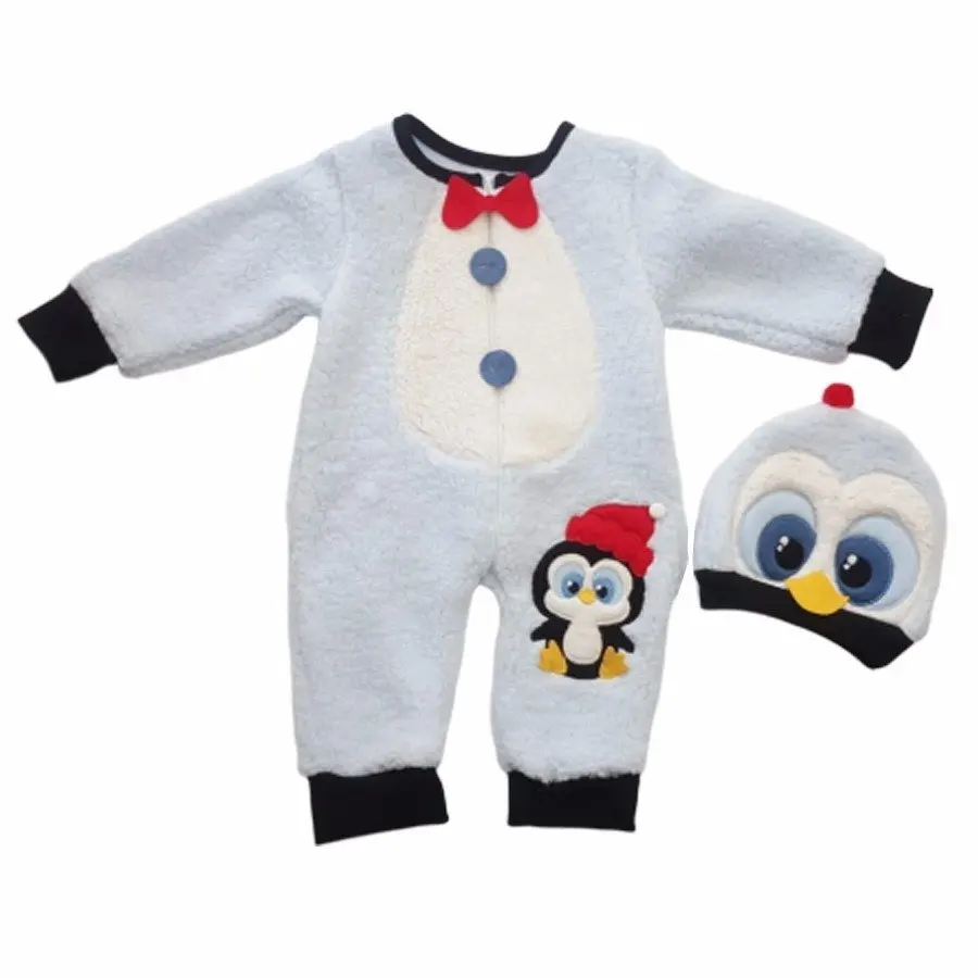 

Penguin Embroidered Beret Blue Fleece Baby Costume Jumpsuit