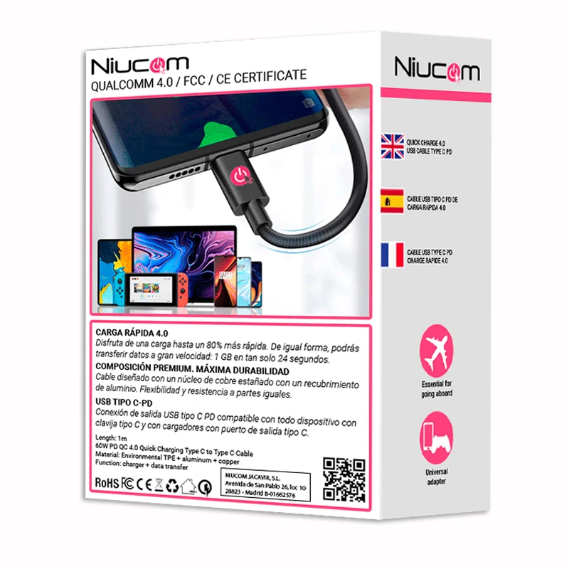 NIUCOM: Cargador para móvil 36W carga rápida dual USB