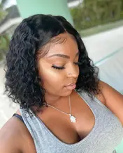 Jerry Pelo Rizado 4x4 de cierre de encaje Peluca de arrancado de la onda de agua pelucas de cabello humano para las mujeres negras sin costuras Bob corto peluca suelto de la onda profunda